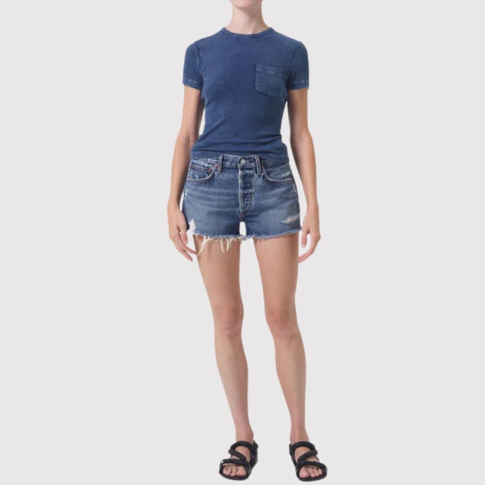 AGOLDE Womens Shorts Blue Denim Parker Vintage Cut Off Button Fly Distressed 26